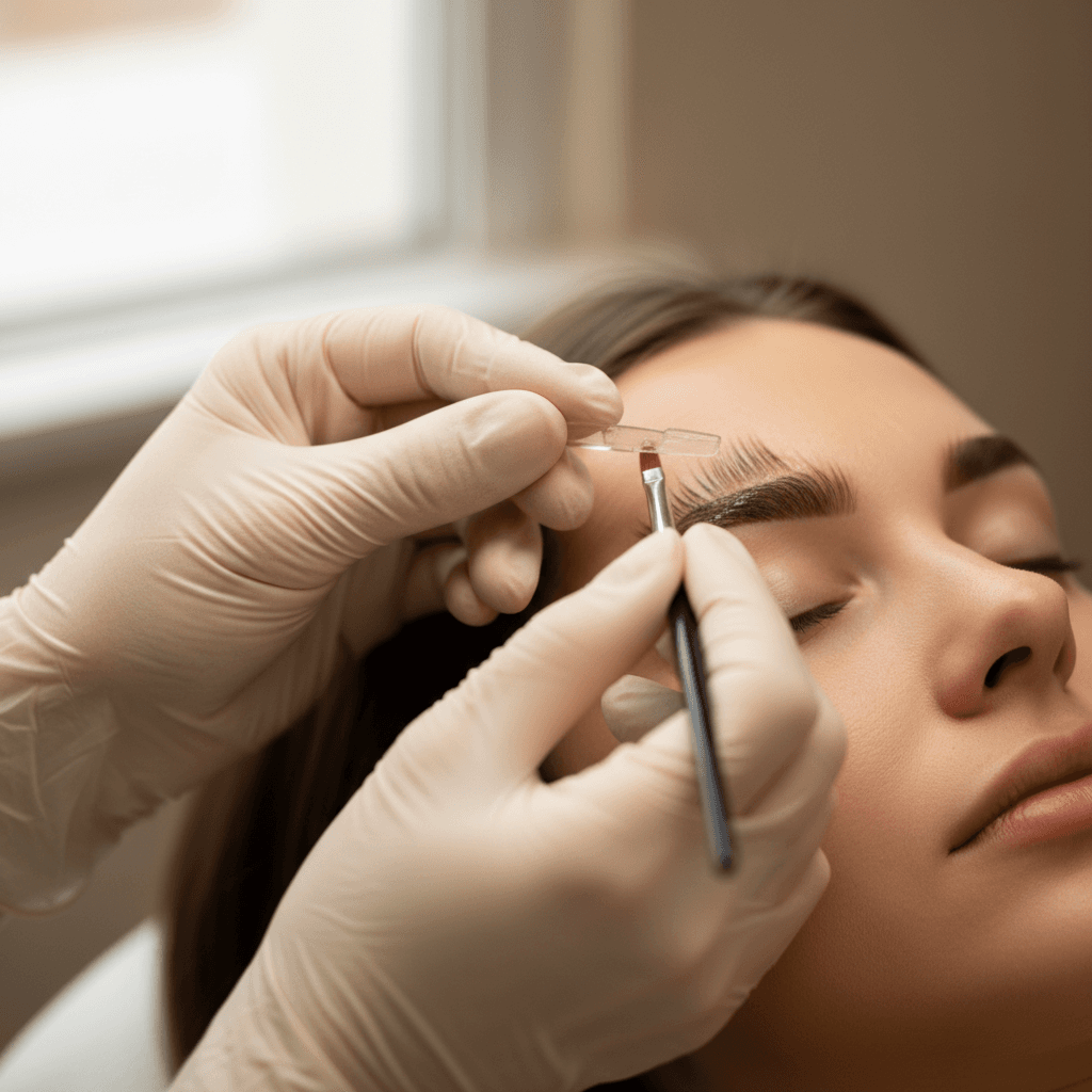 Brow specialist applying lamination treatment with precision
