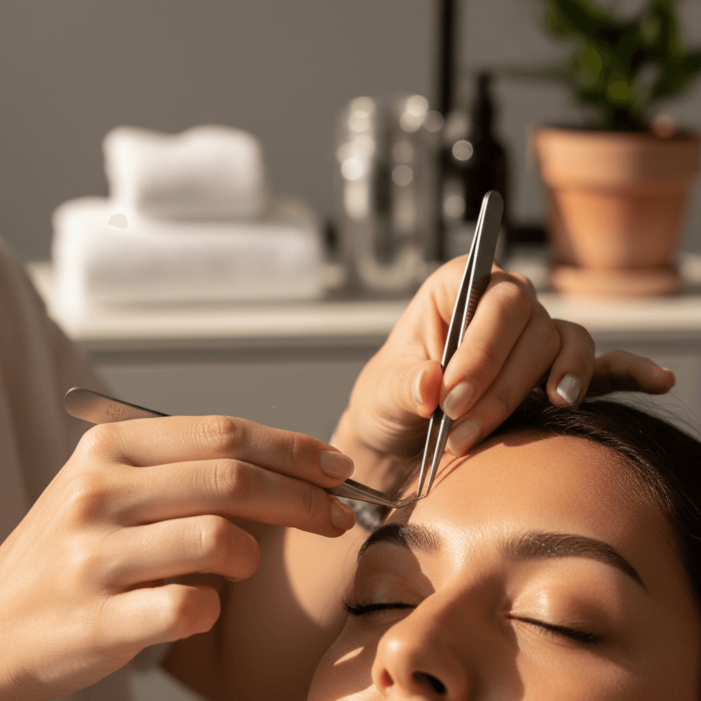 Beauty Brows specialist shaping eyebrows with precision