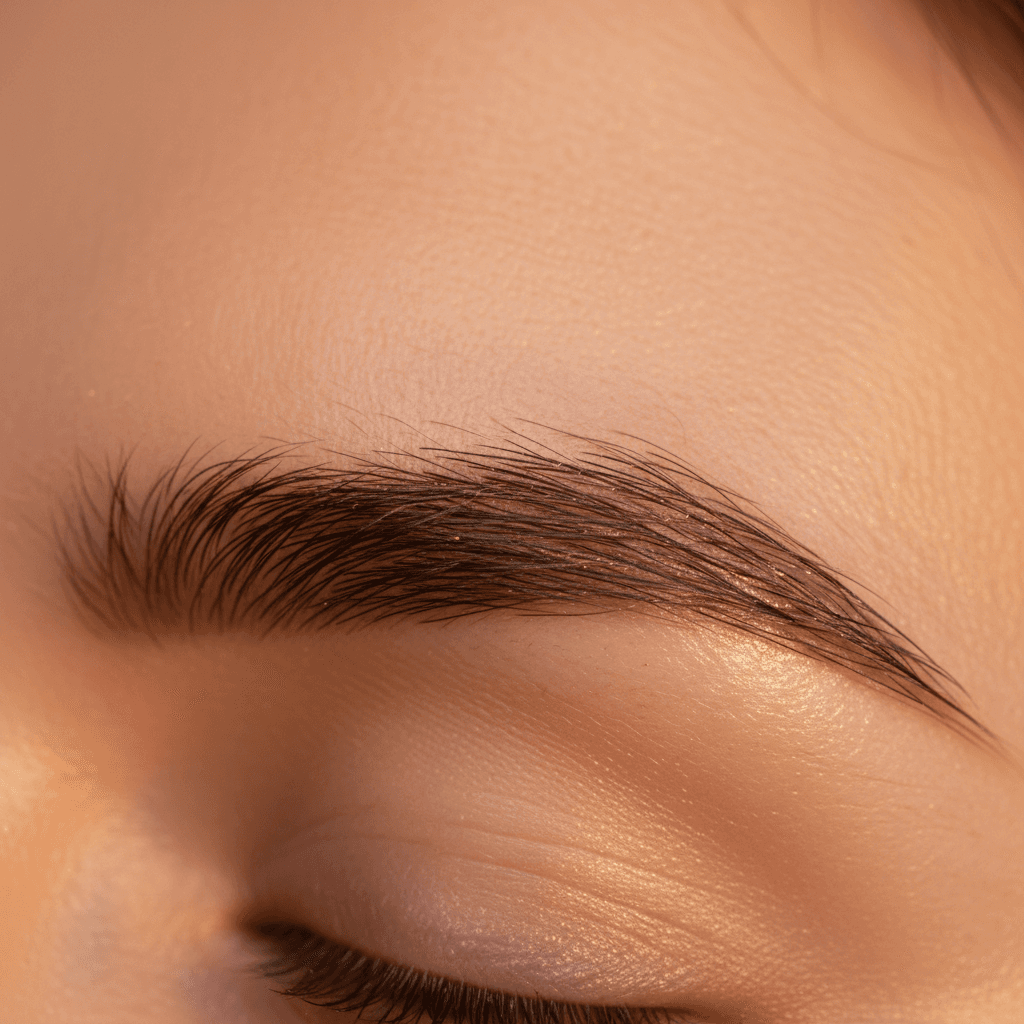 Close-up detail of laminated eyebrow texture and color saturation